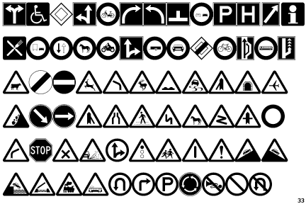 International warning, traffic information, and regulatory signs. International warning, traffic information, and regulatory signs.